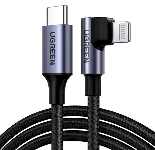 Кабель кутовий UGREEN US305 USB-C to Lightning Angled Cable Aluminum Shell Braided 1 метр від компанії da1 - фото 1