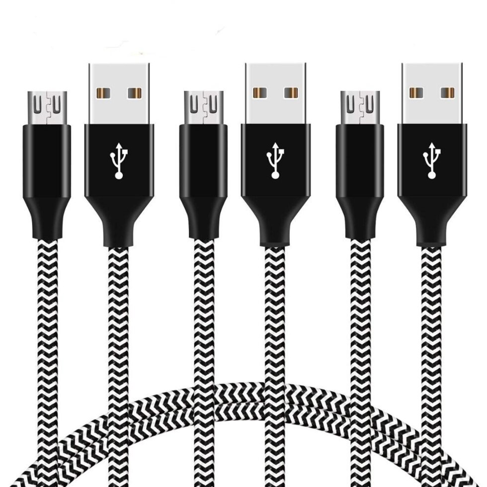 Кабель Micro USB обплетення посилена тканина чорно-білий від компанії da1 - фото 1