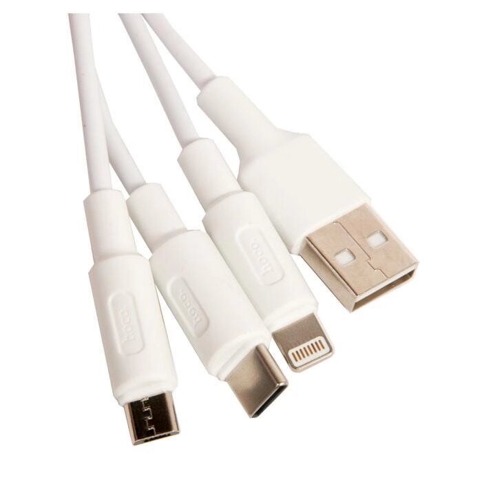 Кабель потрійний Hoco X25 combo Micro USB + Lightning + Type-C 1 метр білий від компанії da1 - фото 1