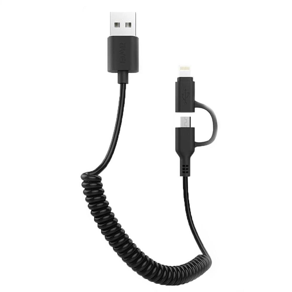 Кабель пружина AWEI Cmbo Lightning+Micro USB Spring CL-53 1 чорний метр від компанії da1 - фото 1