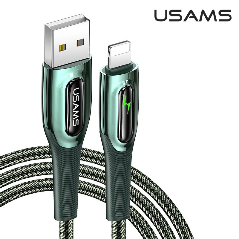 Кабель USAMS Lightning Smart Power Off Cable Raydan Series US-SJ470 2 метри чорний із підсвіткою від компанії da1 - фото 1