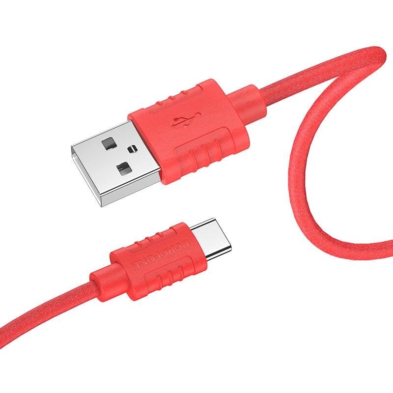 Кабель USB на USB-C 3a швидка зарядка Borofone BX52 Airy силіконовий червоний від компанії da1 - фото 1