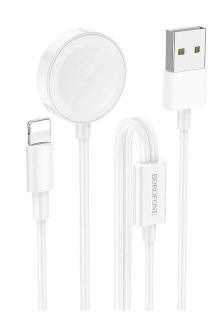 Кабель зарядний Borofone BQ22 2-в-1 USB to Lightning / iWatch Qi 120 см білий від компанії da1 - фото 1