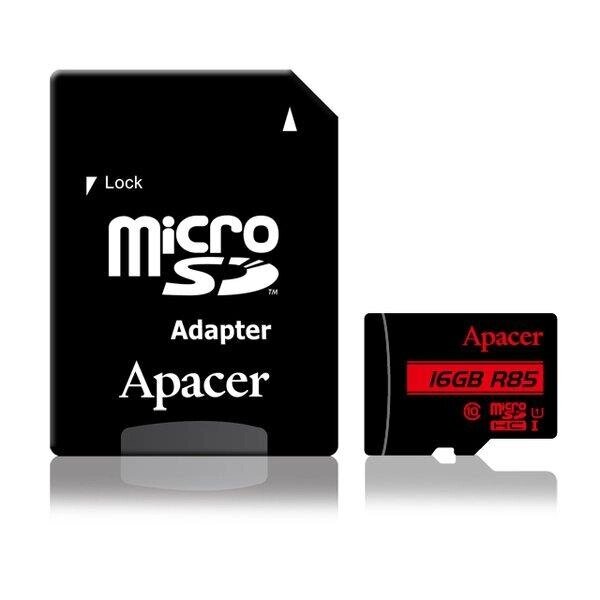 Карта пам'яті Apacer microSDHC 16GB Class 10 UHS-I R-85MB/s +SD-адаптер від компанії da1 - фото 1