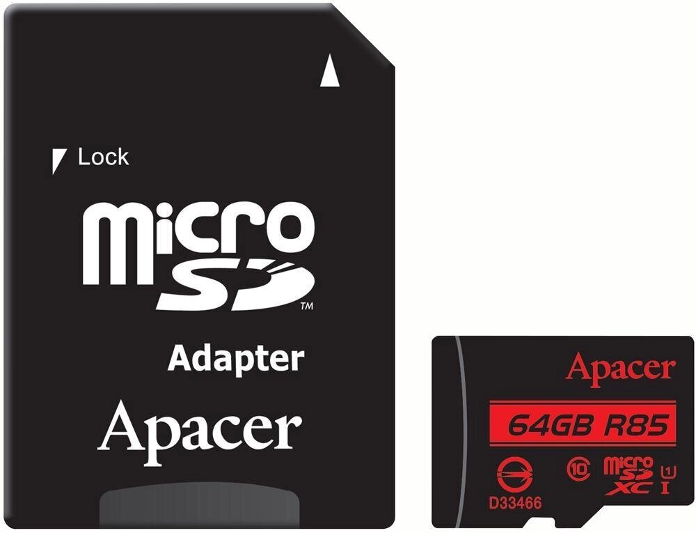 Карта пам'яті Apacer microSDXC 64GB Class 10 UHS-I R-85MB/s +SD-адаптер від компанії da1 - фото 1