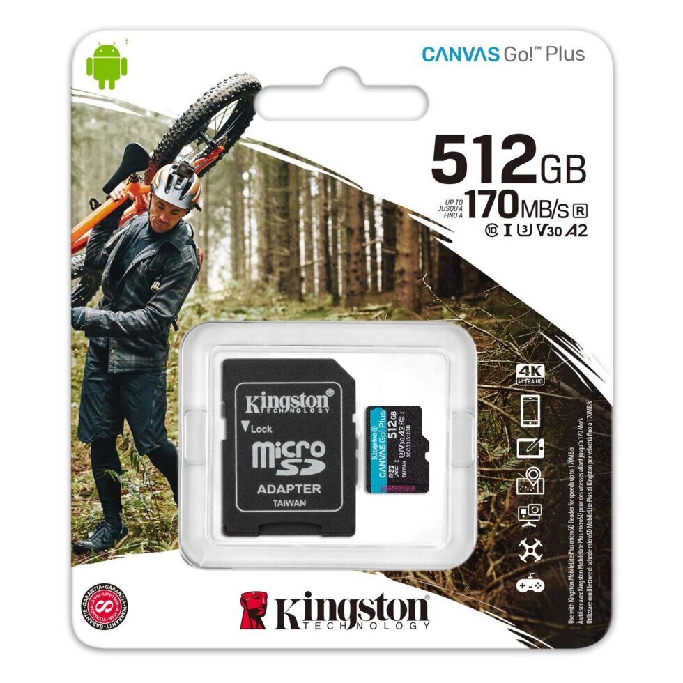 Карта пам'яті Kingston microSDXC Canvas Go! Plus 512GB Class 10 V30 A2 +SD-адаптер від компанії da1 - фото 1