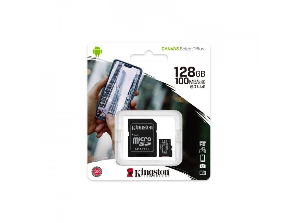 Карта пам'яті Kingston microSDXC Canvas Select Plus 128GB Class 10 UHS-I A1 R-100MB/s +SD-адаптер від компанії da1 - фото 1
