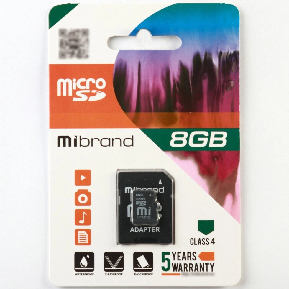 Карта пам'яті Mibrand 8GB Class 4 + SD-адаптер MICDC4/8GB-A від компанії da1 - фото 1