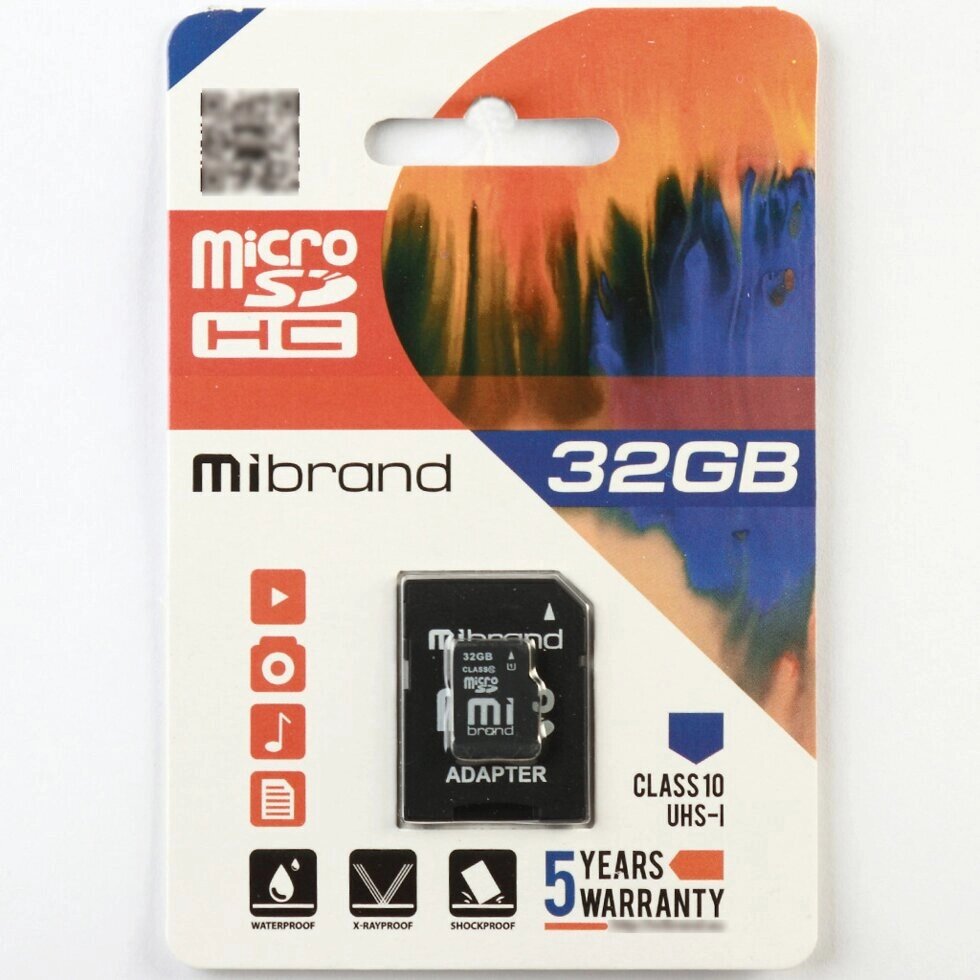 Карта пам'яті Mibrand microSDHC 32GB Class 10 UHS-I +SD-адаптер від компанії da1 - фото 1