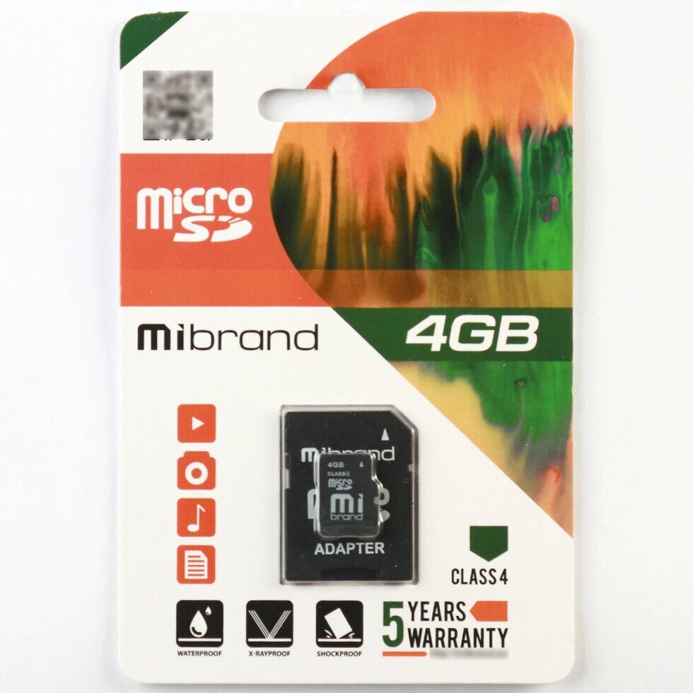 Карта пам'яті Mibrand microSDHC 4GB Class 4 +SD-адаптер від компанії da1 - фото 1