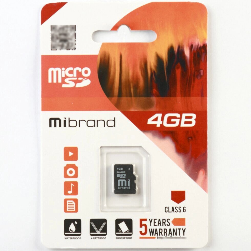 Карта пам'яті Mibrand microSDHC 4GB Class 6 Без адаптера від компанії da1 - фото 1