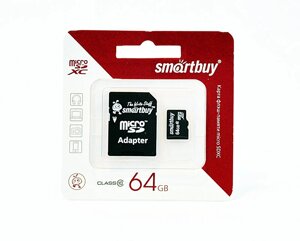 Картка пам'яті MicroSDXC 64Gb Class10 Smartbuy з перехідником