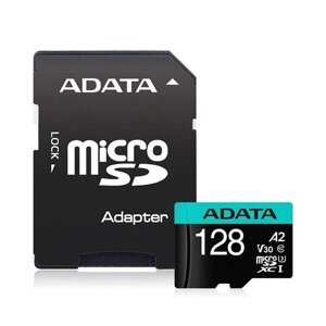 Картка пам'яті microsdxc — A-DATA premier pro 128gb class 10 V30S A2 UHS-1 U3 (R-100mb/s W85mb/s)