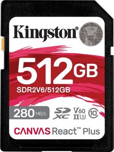 Картка пам'яті SDHC 512 GB kingston canvas react plus V60 SD R280 / W150 (SDR2v6/512GB)