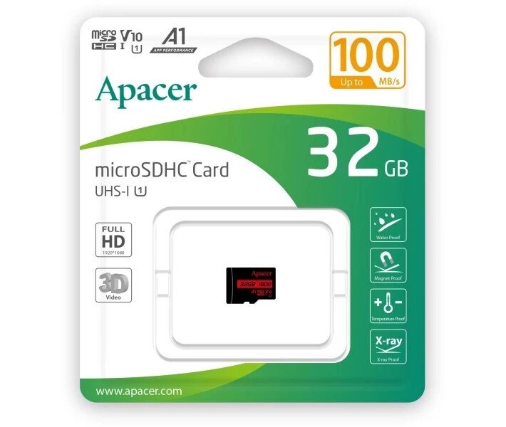 Картка пам'яті APACER microSDHC 32 GB R100 V10 A1 (AP32GMCSH10UB-RA) від компанії da1 - фото 1