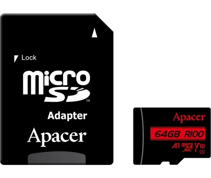 Картка пам'яті Apacer microSDXC 64 GB R100 (швидкість 100 МБайт у сек) AP64GMCSX10UB-R з адаптером від компанії da1 - фото 1