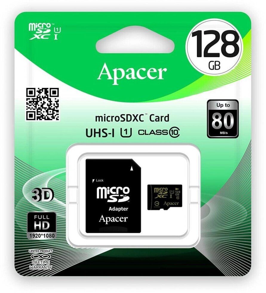 Картка пам'яті Apacer MicroSDXC (UHS-1) 128 Gb class 10 (adapter SD) AP128GMCSX10U1-R від компанії da1 - фото 1