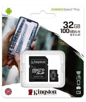 Картка пам'яті Kingston 32GB microSDHC Canvas Select Plus 100R A1 C10 + SD-адаптер (SDCS2/32GB) від компанії da1 - фото 1