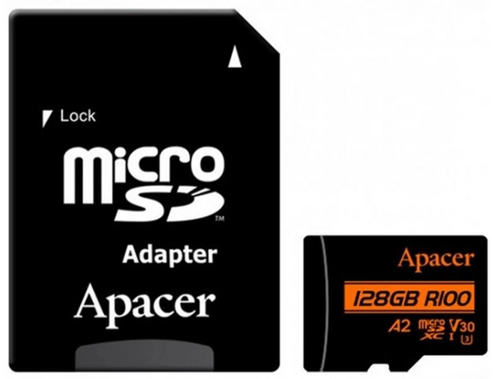 Картка пам'яті microSDXC 128 GB — APACER V30 A2 R100 + adapter (AP128GMCSX10U8-R) від компанії da1 - фото 1