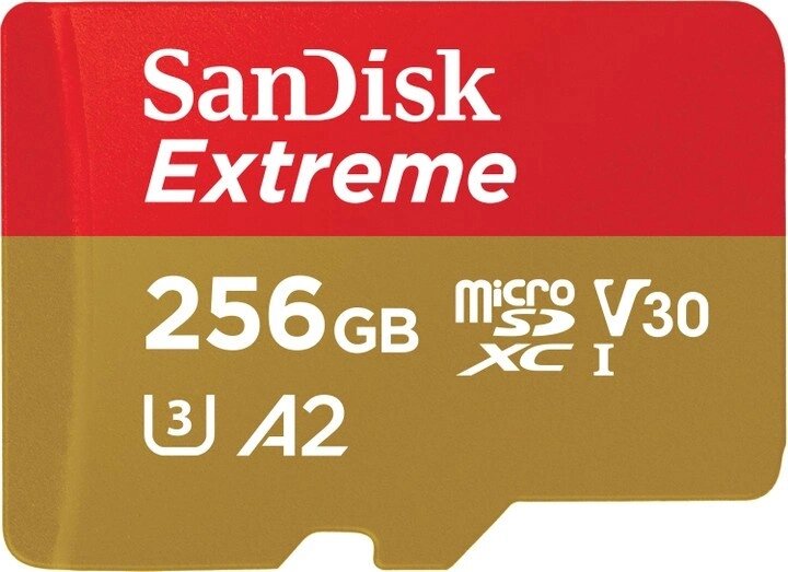 Картка пам'яті MicroSDXC 256 GB C10 SanDisk Extreme V30 U3 R190/W130MB/s + SD (SDSQXAV-256G-GN6MA) від компанії da1 - фото 1