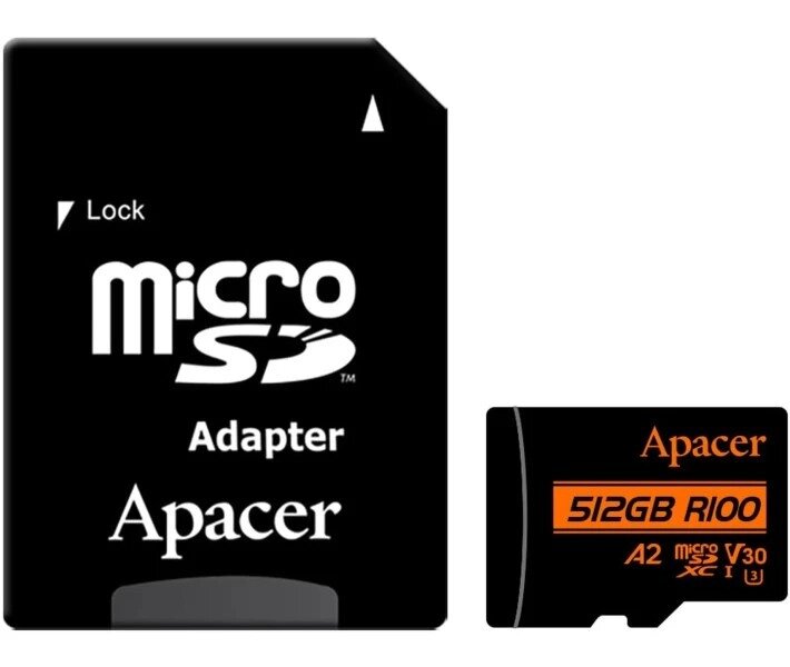 Картка пам'яті MicroSDXC 512 Гбайт Apacer U3 A2 + adapter AP512GMCSX10U8-R від компанії da1 - фото 1