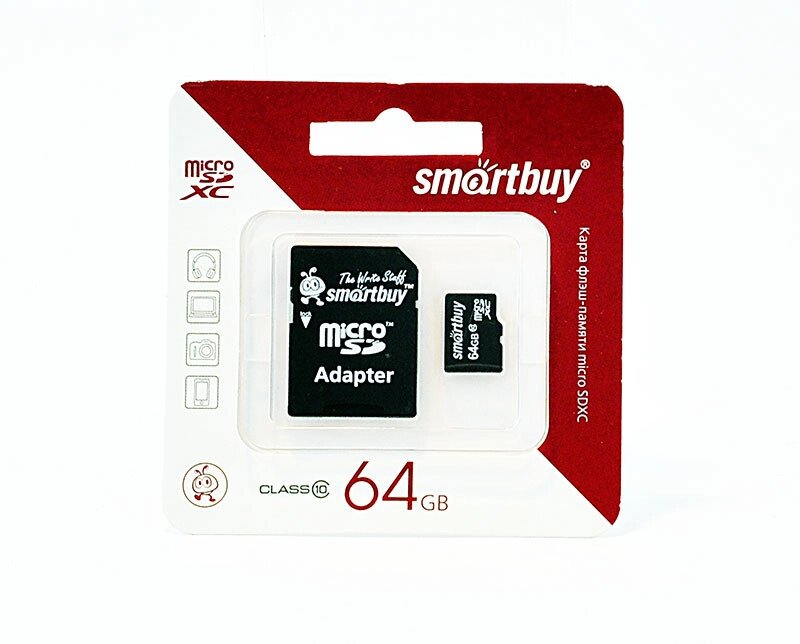 Картка пам'яті MicroSDXC 64Gb Class10 Smartbuy з перехідником від компанії da1 - фото 1