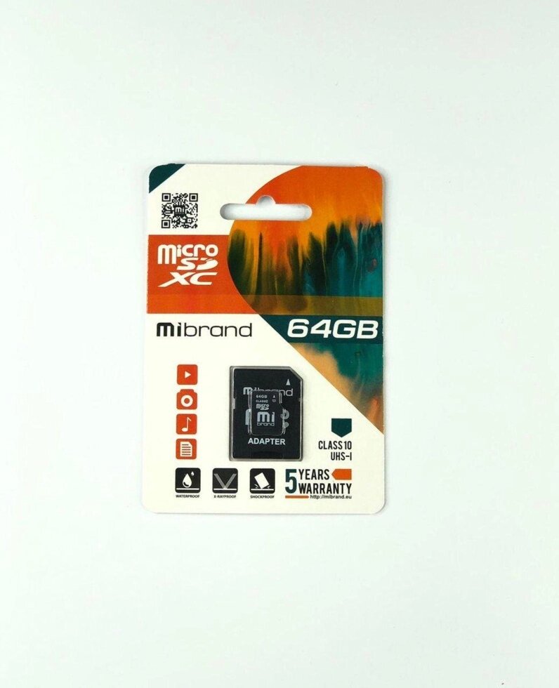 Картка пам'яті microSDXC (UHS-1) Mibrand 64Gb class 10 (+SD) MICDXU1/64GB-A від компанії da1 - фото 1