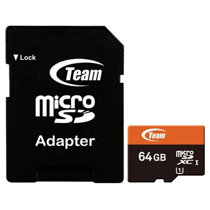 Картка пам'яті Team microSDXC 64 GB Class 10 UHS-1 U3 (з адаптером) (TUSDX64GUHS03) від компанії da1 - фото 1