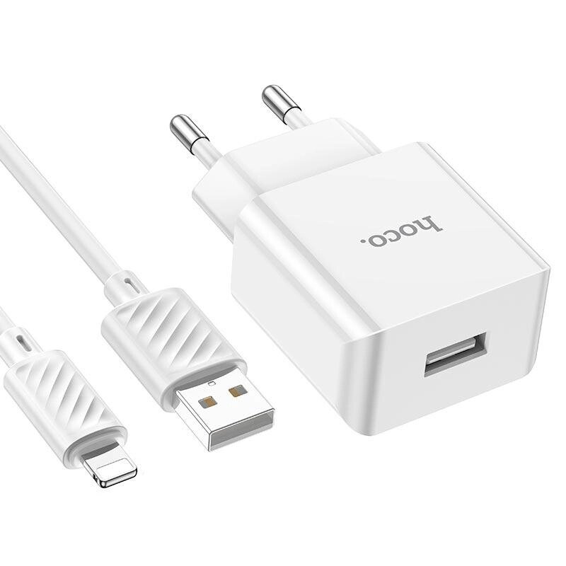 Комплект адаптер і кабель HOCO C106A Lightning Cable Leisure single port charger білий від компанії da1 - фото 1