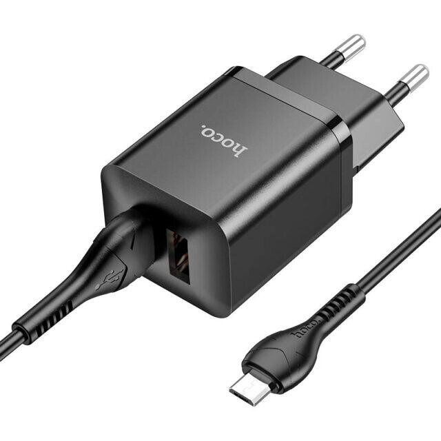 Комплект зарядний Hoco N25 Maker (2 USB) + Кабель MicroUSB чорні 6931474782113 від компанії da1 - фото 1