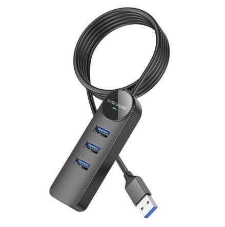 Конвертер адаптер USB — на мережевий вихід RJ-45 — Borofone DH6 Erudite 4-in-1 Gigabit Ethernet Adapter 120 см від компанії da1 - фото 1