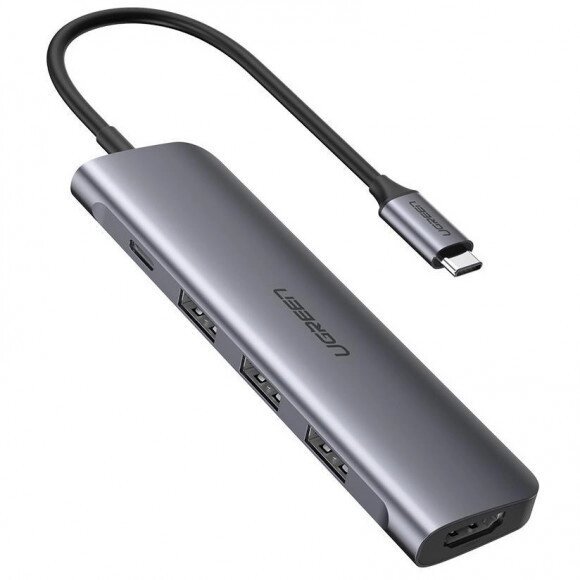 Конвертор сигнала Ugreen CM136 Type-C -HDMI, 3xUSB 3.0, Type-C PD (70495) Space Gray від компанії da1 - фото 1