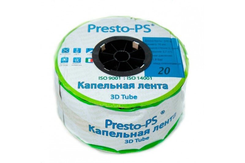 Крапельна стрічка 1000 метрів Presto-PS Blue Line крапельниці через 10 см 1.4 літра від компанії da1 - фото 1