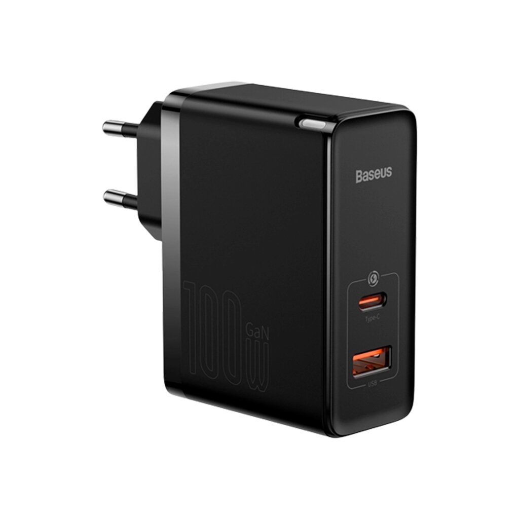 Мережеве зарядний пристрій Baseus GaN5 Pro 2 порту, USB + Type-C 100W Чорний (CCGP090201) від компанії da1 - фото 1