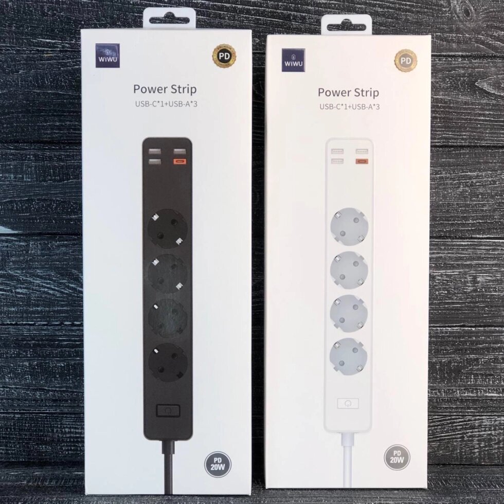 Мережевий подовжувач WiWU 20W Smart Power Strip 4 розетки 220 V і 3USB від компанії da1 - фото 1