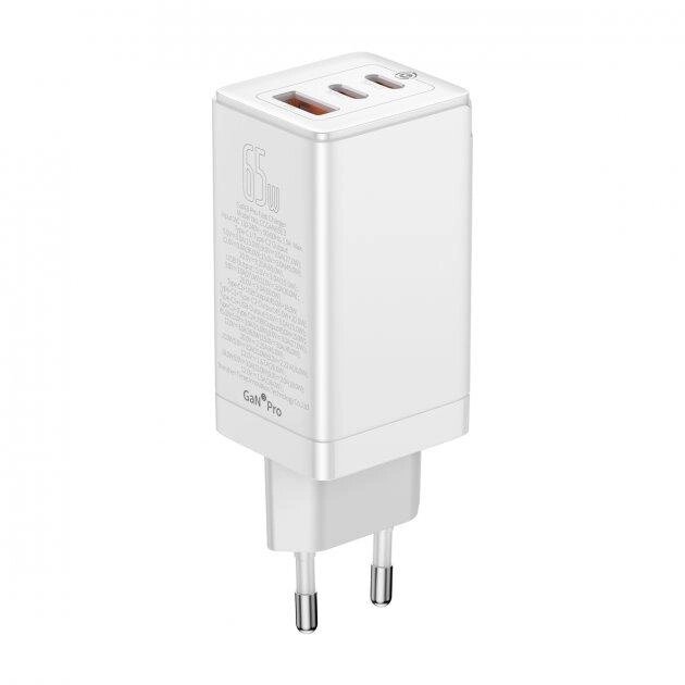 Мережевий зарядний пристрій Baseus GaN3 Pro Fast Charger 2C+U на 65W (CCGP050102) білий блок від компанії da1 - фото 1