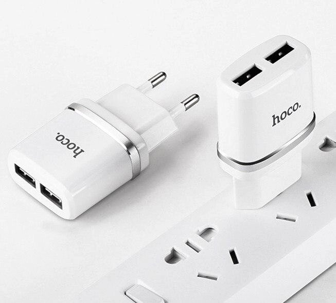 Мережевий ЗП блок на 2 USB Hoco C12 White 2.4A від компанії da1 - фото 1