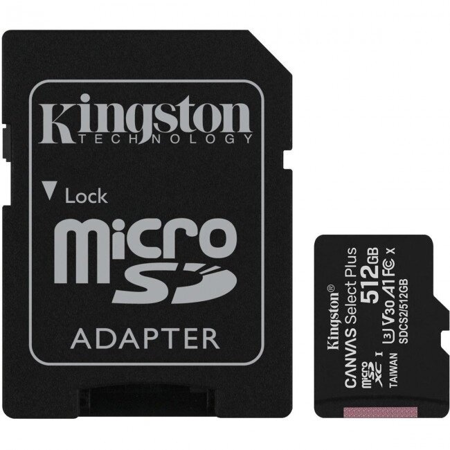 MicroSDXC (UHS-1) Kingston Canvas Select Plus 512Gb class 10 А1 (R-100MB/s) (adapter SD) від компанії da1 - фото 1