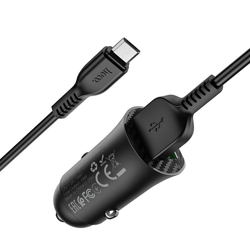 Набір зарядний автоадаптер HOCO Z39 + кабель Micro USB 2 спідниці QC3.0 18вт чорні від компанії da1 - фото 1