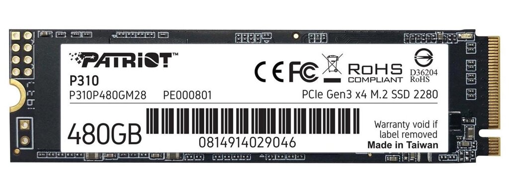 Накопичувач внутрішній швидкісний М2 SSD 480G NVMe PCIe Gen3x4 M. 2 2280 PATRIOT P310 від компанії da1 - фото 1