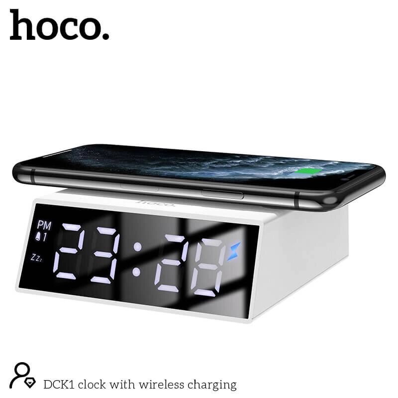 Настільний LED смарт-годинник with Qi Charger HOCO DCK1  Alarm/Watch/Qi Charger, 10 W від компанії da1 - фото 1