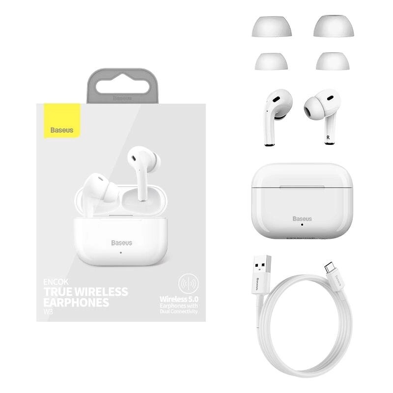 Наушники Bluetooth BASEUS Encok True Wireless Earphones W3 (NGW3-02) white від компанії da1 - фото 1