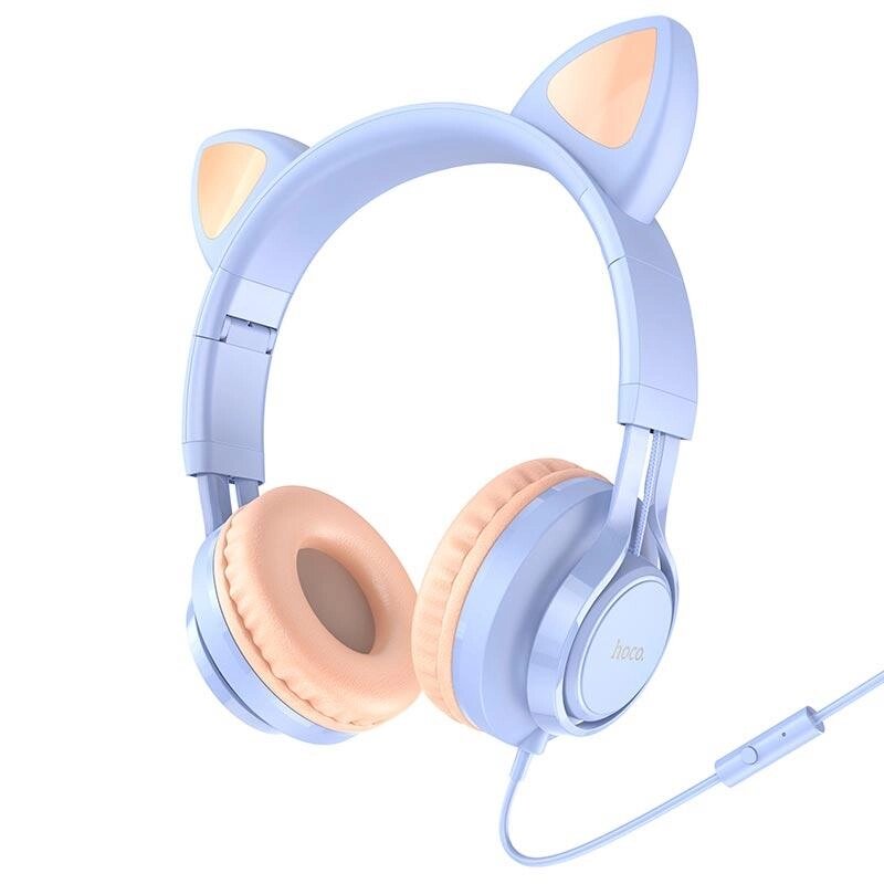 Навушники HOCO Cat ear headphones with mic W36 блакитні від компанії da1 - фото 1