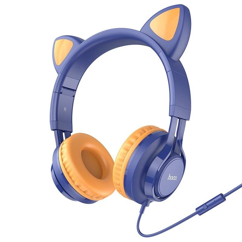 Навушники HOCO Cat ear headphones with mic W36 синьо-жовтогарячі від компанії da1 - фото 1