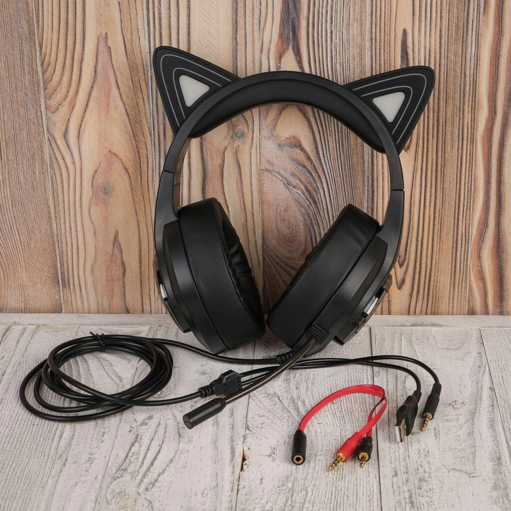 Навушники HOCO Cute cat luminous cat ear gaming headphones W107 чорно-рожеві від компанії da1 - фото 1