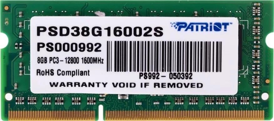 Пам'ять оперативна для ноутбука Patriot DDR3 8 ГБ 1600 МГц SO-DIMM PSD38G16002S від компанії da1 - фото 1