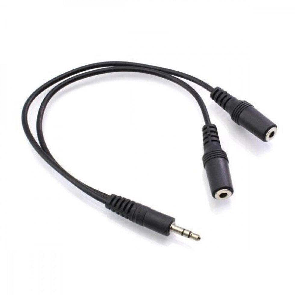 Перехідник 4you 3.5 mm (M) To Dual 3.5 mm (F) Audio Splitter 0.2m чорний від компанії da1 - фото 1