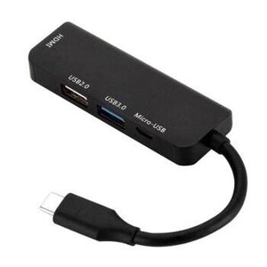 USB HUB Type-C hi-speed 2*USB + 4K HDMI + Microusb хаб чорний