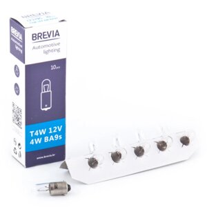 Лампа розжарювання Brevia T4W 12 V 4 W BA9s CP паковання з 10 штук
