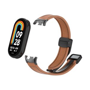 Змінний ремінець шкіряний для Xiaomi Band 8 браслет коричневий на магніті